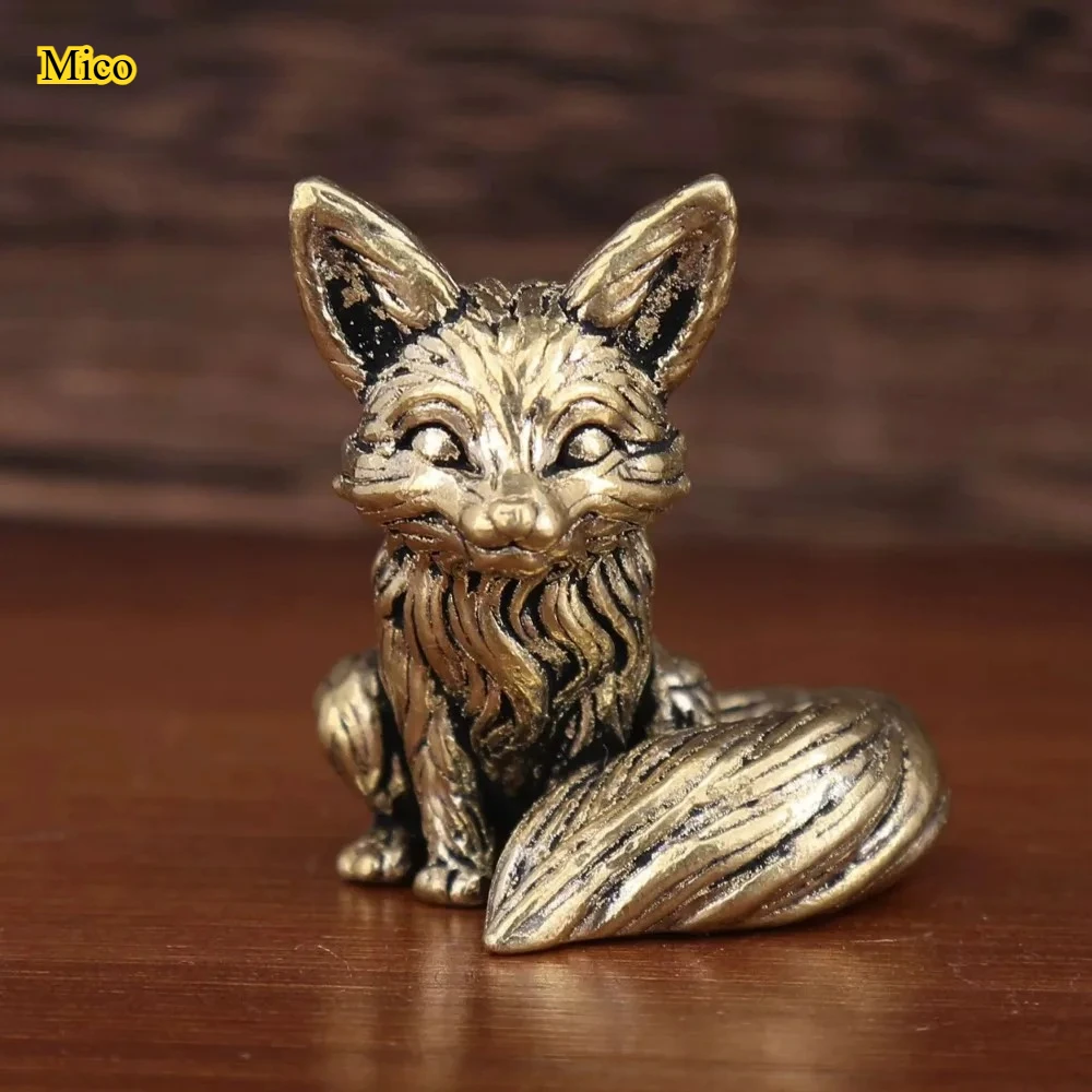 

Mini Brass Fox Statue, Cute Copper Animal Figurine Desktop Ornament, Handcrafted Metal Sculpture for Home Office Decor & Gift