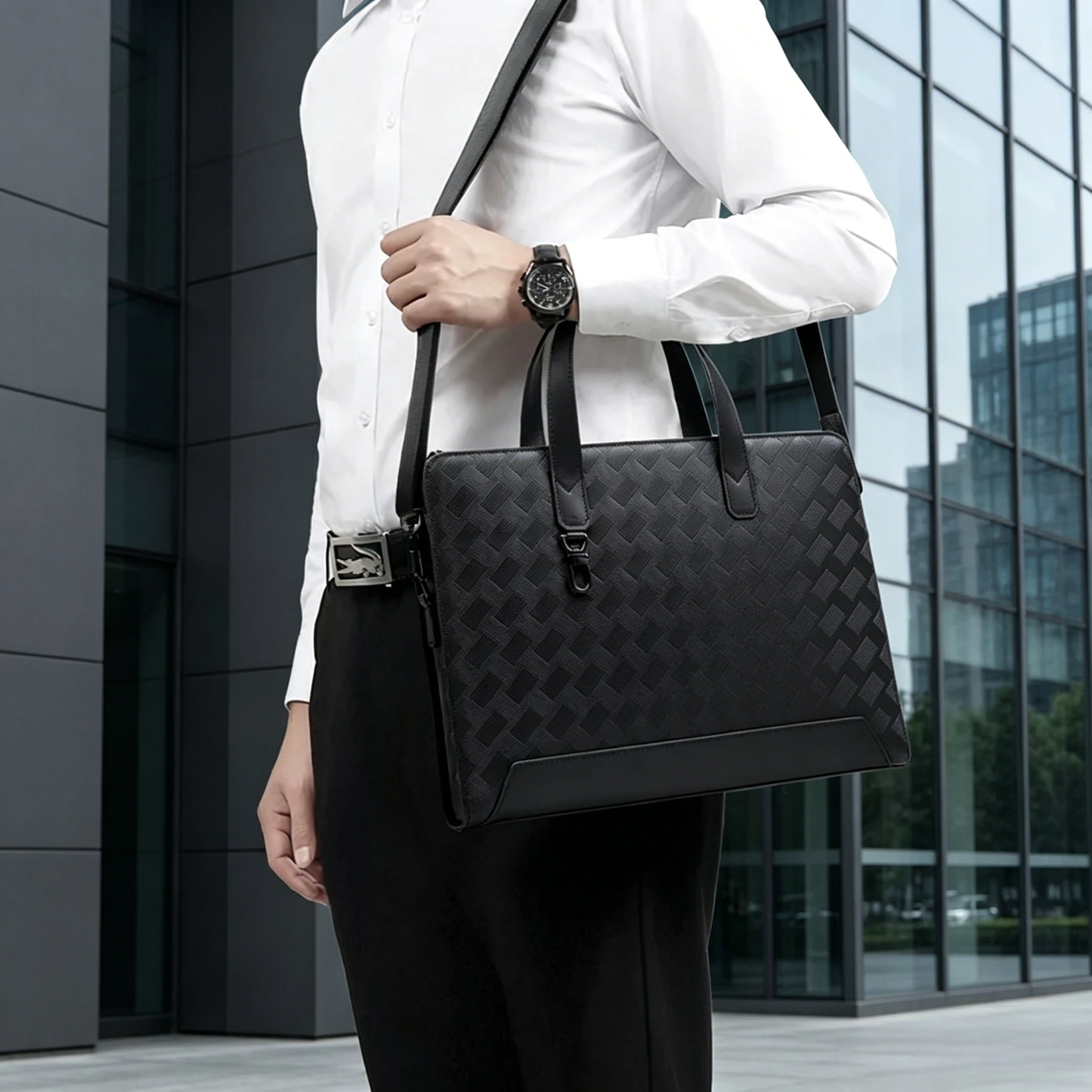 Elegant Men's Handbag Business Commuter Laptop Bag Simple Leather Men Messenger Bags Fashion Trend Top Layer Cowhide Briefcase