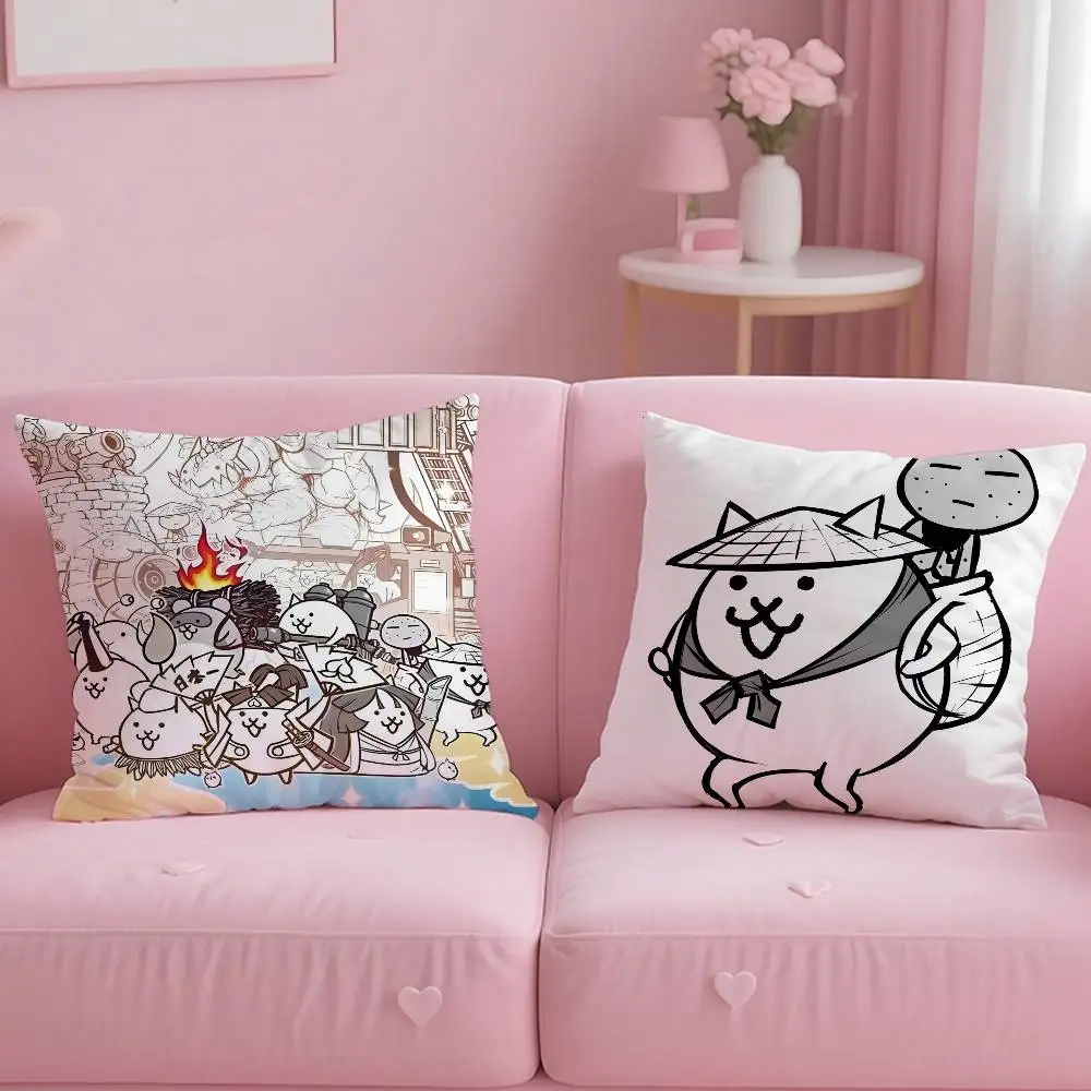 B-Battle Cats Anime Pillow Case Anti-dustmite Pillowcase Invisible Zipper Silky Short Plush Sofa Cushion Cover