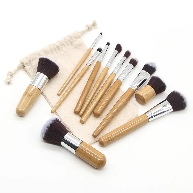 New 11Pcs Bamboo Handle Makeup Brush Set Loose Powder Blush Eyeshadow Brush Beauty Tool