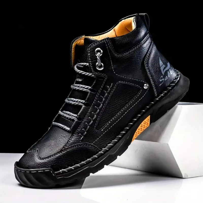 Men's Leather Ankle Boots Outdoor Casual Boots Vintage Soft Sneakers Flat Lace-up Boots Handmade Large Size Mens Shoes Botines image 3