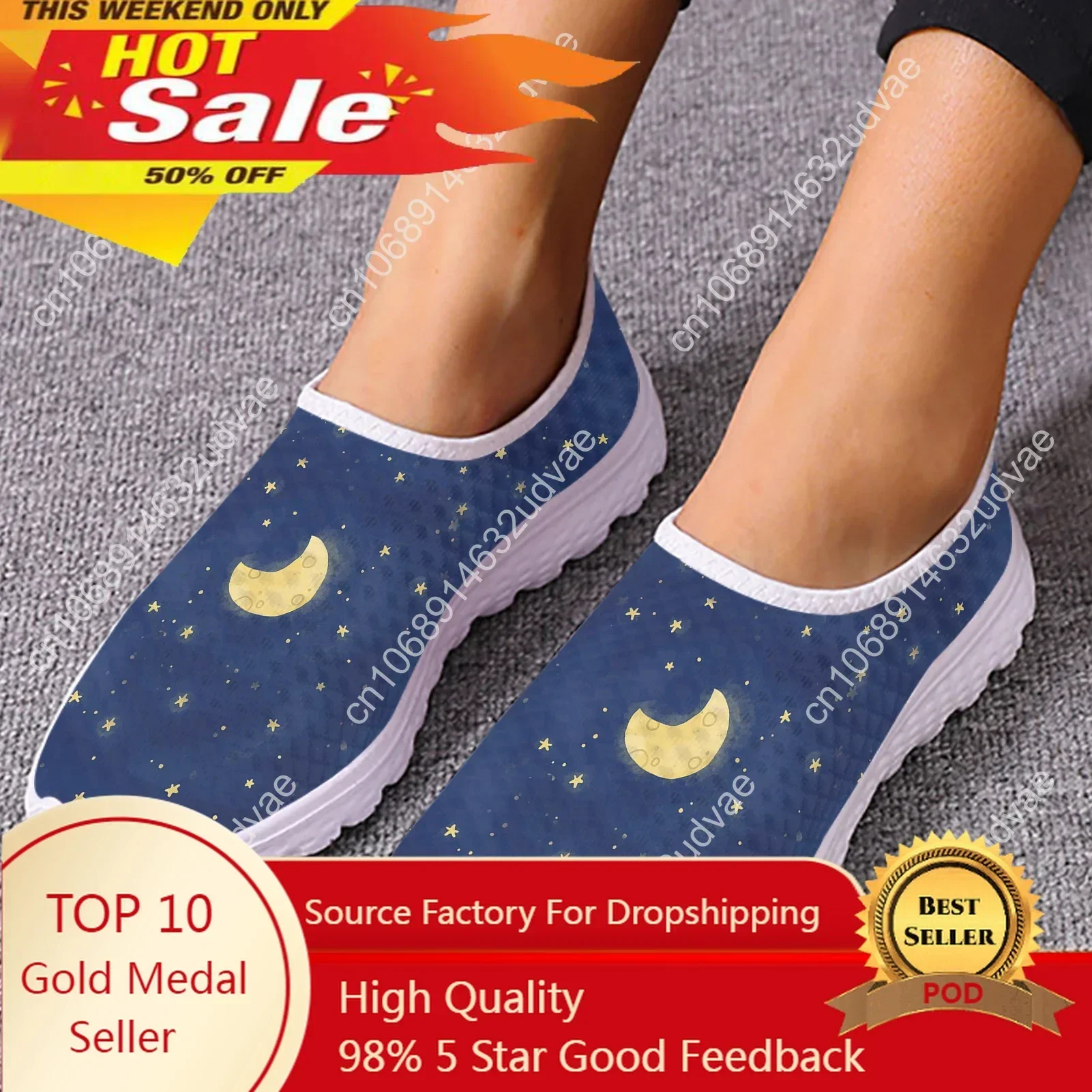 

Fashion Iridescent Starry Sky Design Lightweight Breathable Shoes Comfortable Flat Walking Running Shoes Zapatos