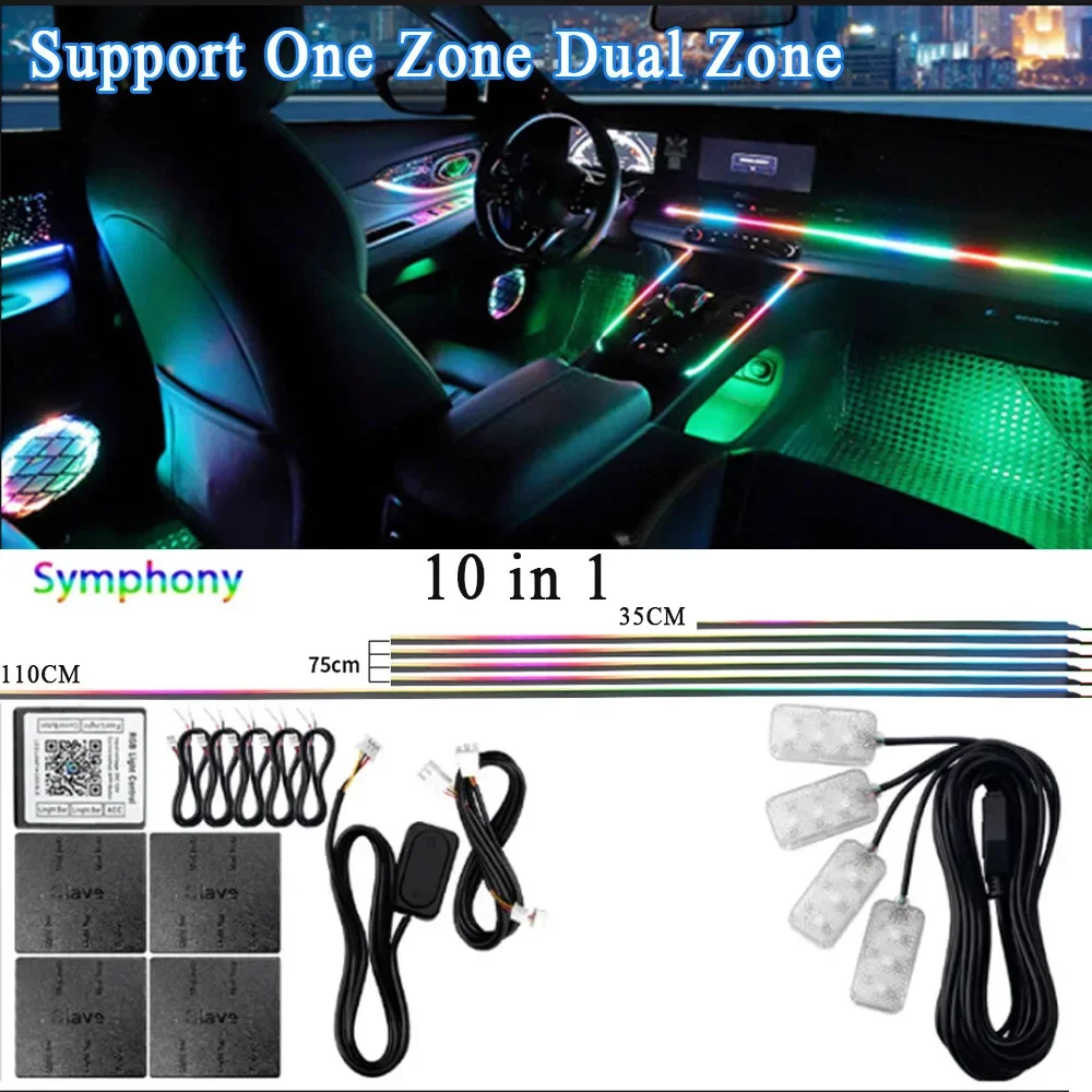 

6/10 in 1 Led Acrylic Car Ambient Light RGB 64 213 Color Symphony Acrylic APP Streamer Atmosphere Lamp Kit One Zone Dual Zone