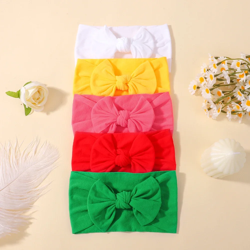 

5Pcs Baby Girls Headband Set Newborn Kids Bowknot Hair Bands Soft Elastic Handmade Cute Solid Color Hair Accessories