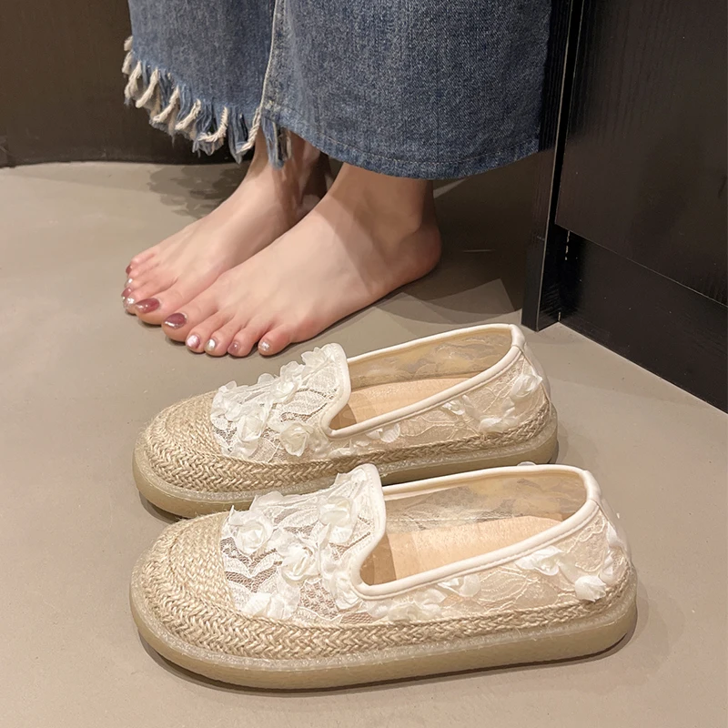 Breathable Women's Fisherman Shoes 2026 New Summer Lace-Up Flat Soft Bottom round Toe Fashionable Casual Slip-On Single Shoes