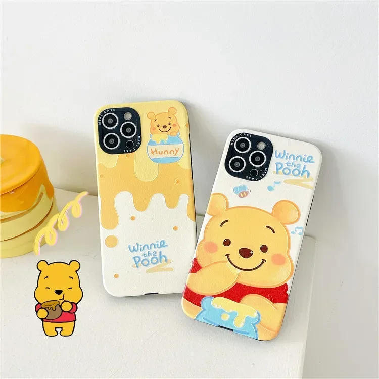 Cartoon Winnie the Pooh honey Embossing art Phone Case For iPhone 14 13 12 11 Pro Max Xr XS SE2 7 8 14 Plus Case Cute Soft Cover