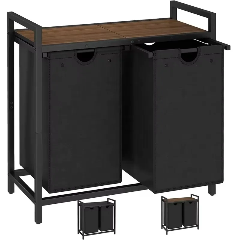 

Newly designed laundry basket with 2 removable laundry sorting bags and top shelf hangers for laundry bathroom