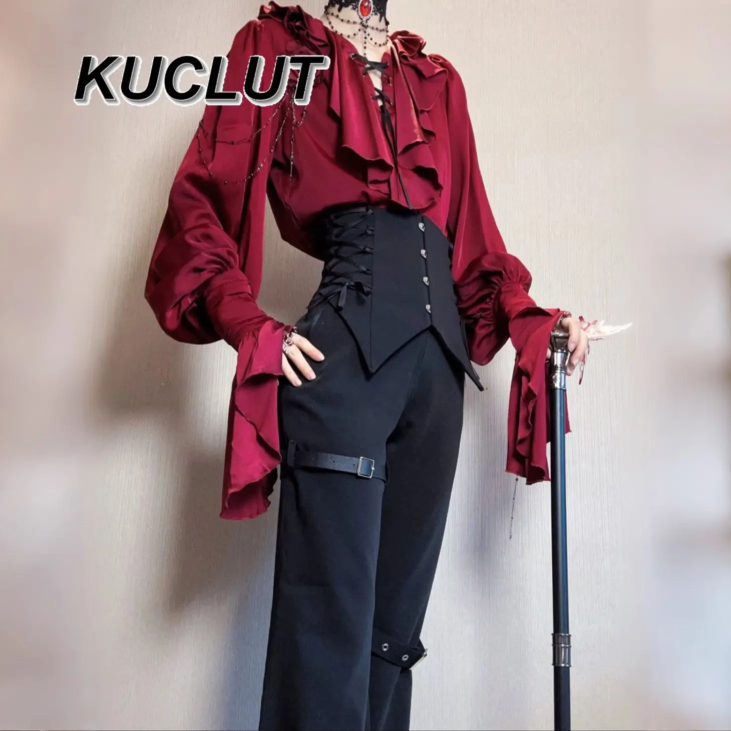 

Y2k Punk Style Lolita V-Neck Solid Color Casual Shirt High Waist Fashion Simple Spring Autumn Women's Long Sleeve Tops
