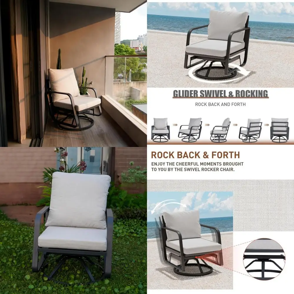 Aluminum Swivel Rocker Patio Chair Set: Rust-Resistant 360° Rotating Cushioned Chairs Ensemble