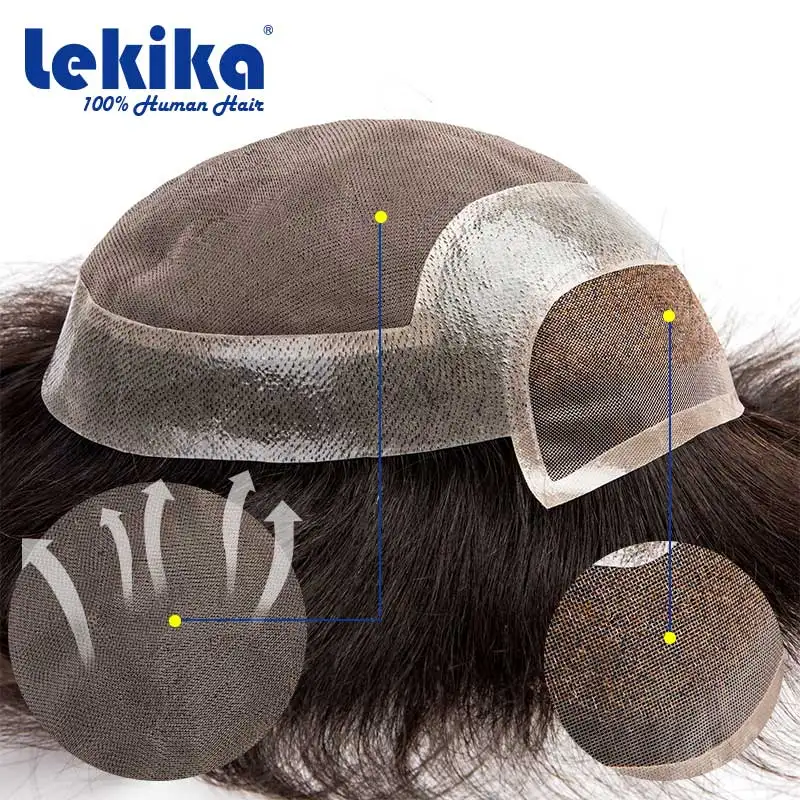 Virgin Hair Toupee For Men HD Swiss Lace with Thin Skin PU Mono Top Male Hair Durable Prosthesis 6\