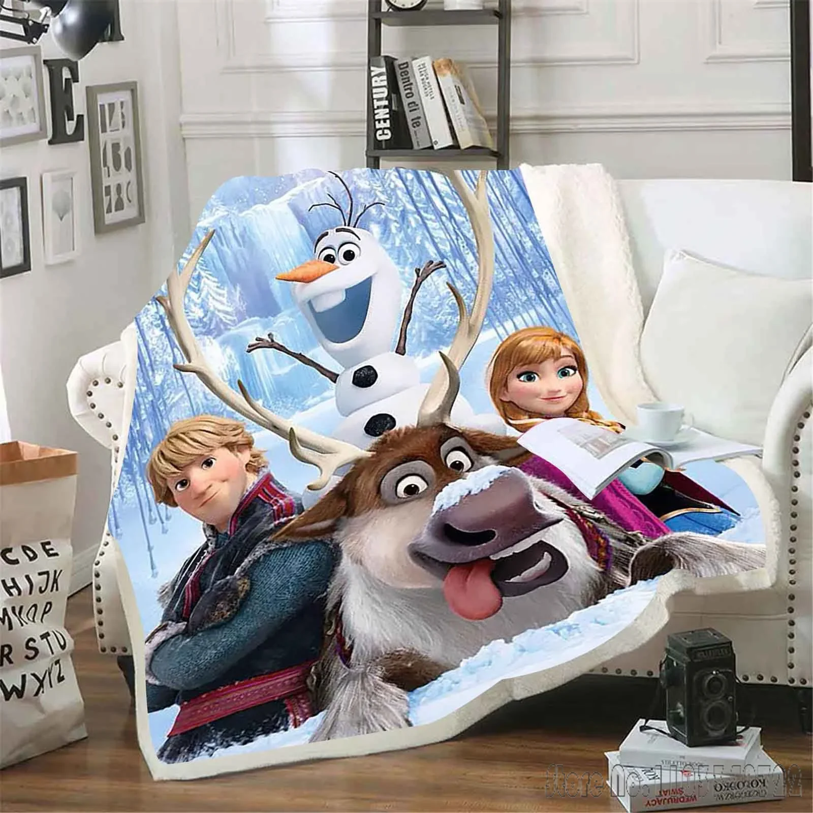 Coperta stampata con cartoni animati Disney-Frozen, morbidi, stampa reattiva, pelosa Kawaii, peluche personalizzata, moderna, invernale