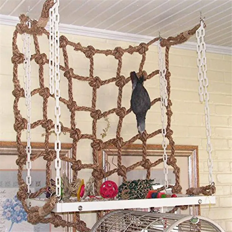 40*40cm Bird Climbing Net Hemp Rope Parrot Hanging Rope Stand Net Swing Play Rope Ladder Chew Toy with Buckles Play Gym Toys