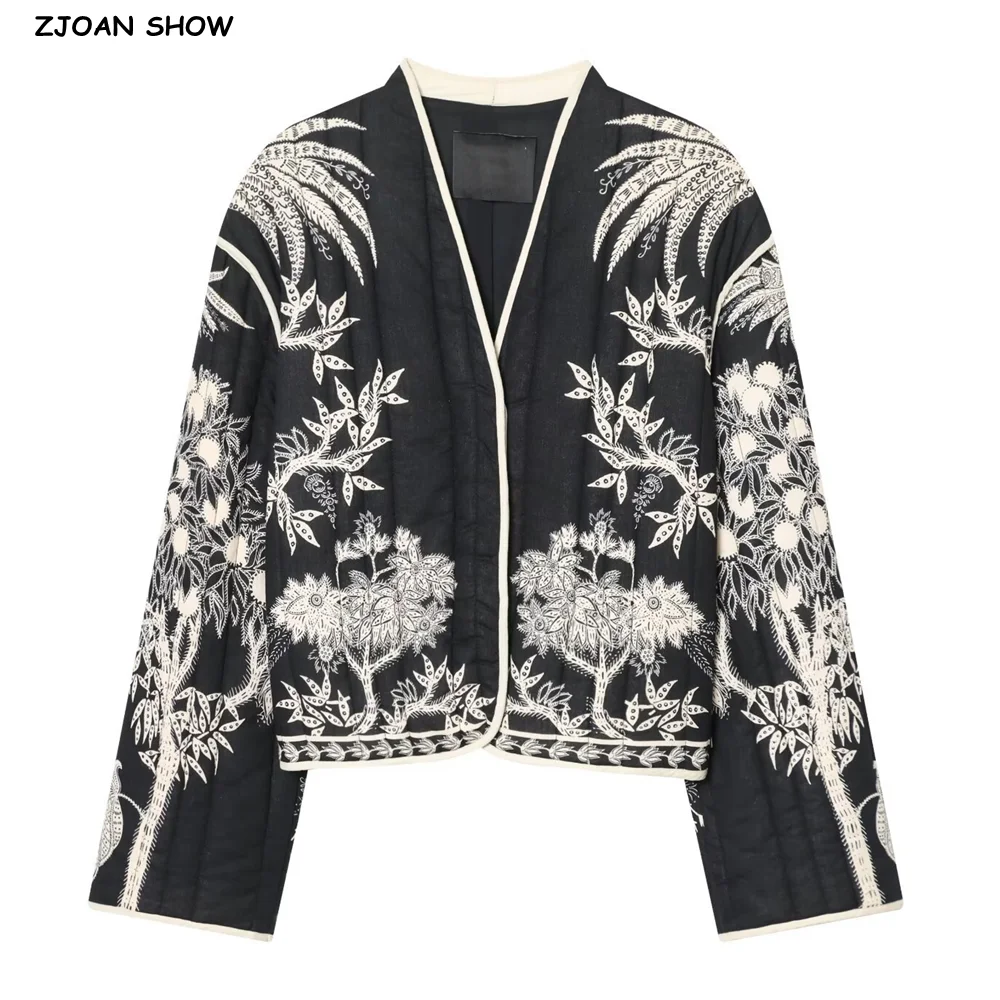 

Осень-зима, черный тотем, стеганое пальто с цветочным принтом, этническое женское бежевое стеганое пальто с длинными рукавами, свободная куртка в стиле бохо, верхняя одежда