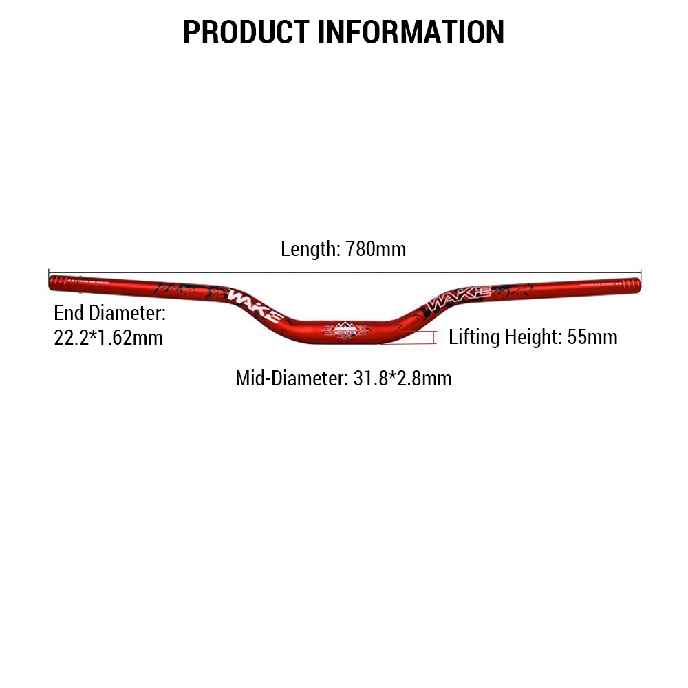 알루미늄 합금 산악 자전거 라이저 핸들바, 웨이크 31.8mm, 55mm 라이즈 780mm 길이 자전거 바, 매트 표면