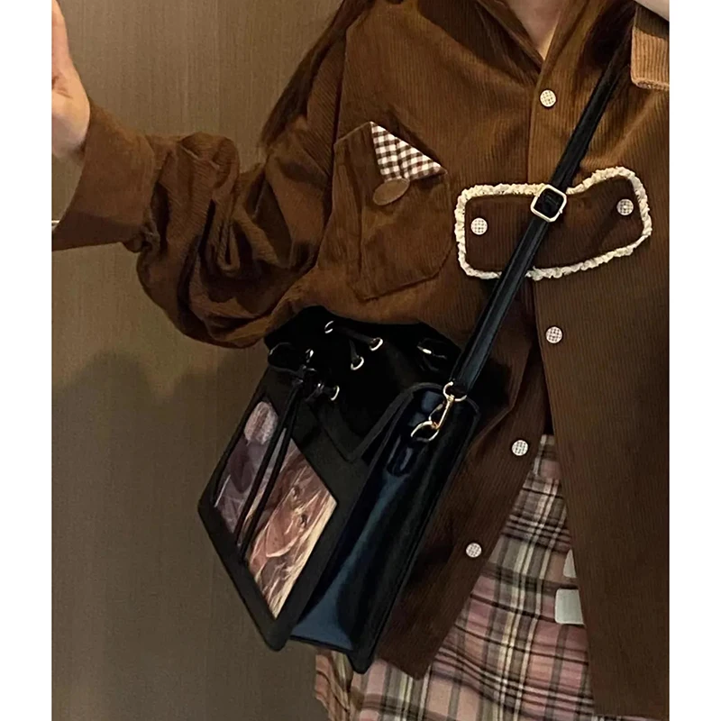 Richme Vintage Backpack Women Preppy Style JK Uniform Satchel Y2K Aesthetic Subculture Girls PU Flap Crossbody Shoulder Ita Bags