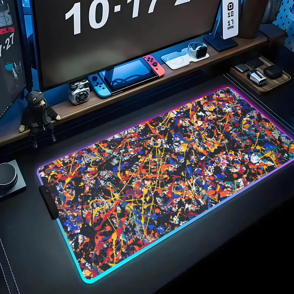 

Jackson Pollock Abstract Mouse Pad RGB Gaming Mousepad Big LED Pad PC Desk Mat Luminous Mouse Pad Large Keyboard Mats Table Rug