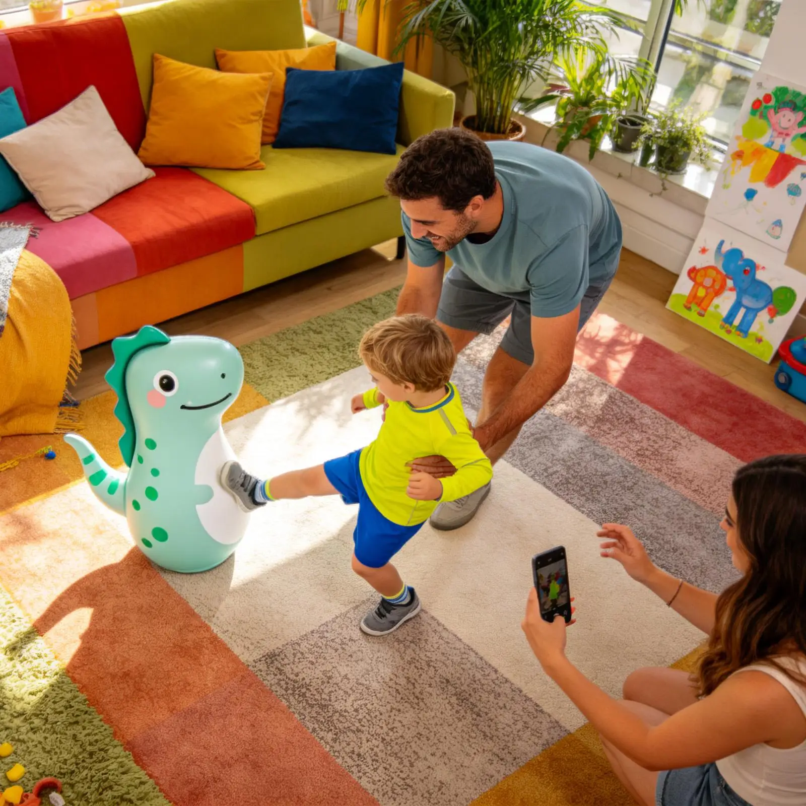 Cartoon Dinosaur Blow Up Punching Bag Fun Inflatable Boxing Toy for Kids, Indoor Outdoor Punching Bag for Home School Birthday view 5