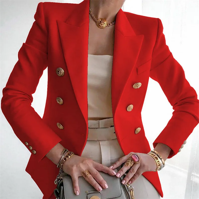 Women's Autumn Blazers New Solid Fashion Casual Suit Short Jacket Golden Button Lady Suit Comfortable Commuting Long-sleeved Top
