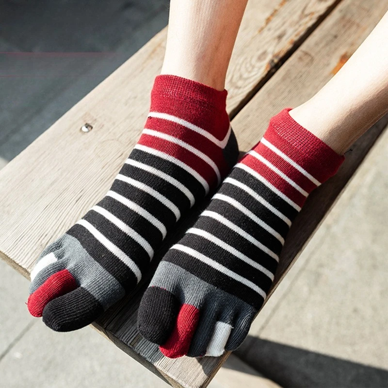 

5 pairs Men's five-finger socks color matching striped youth boy cotton socks comfortable breathable short tube sub-toe socks