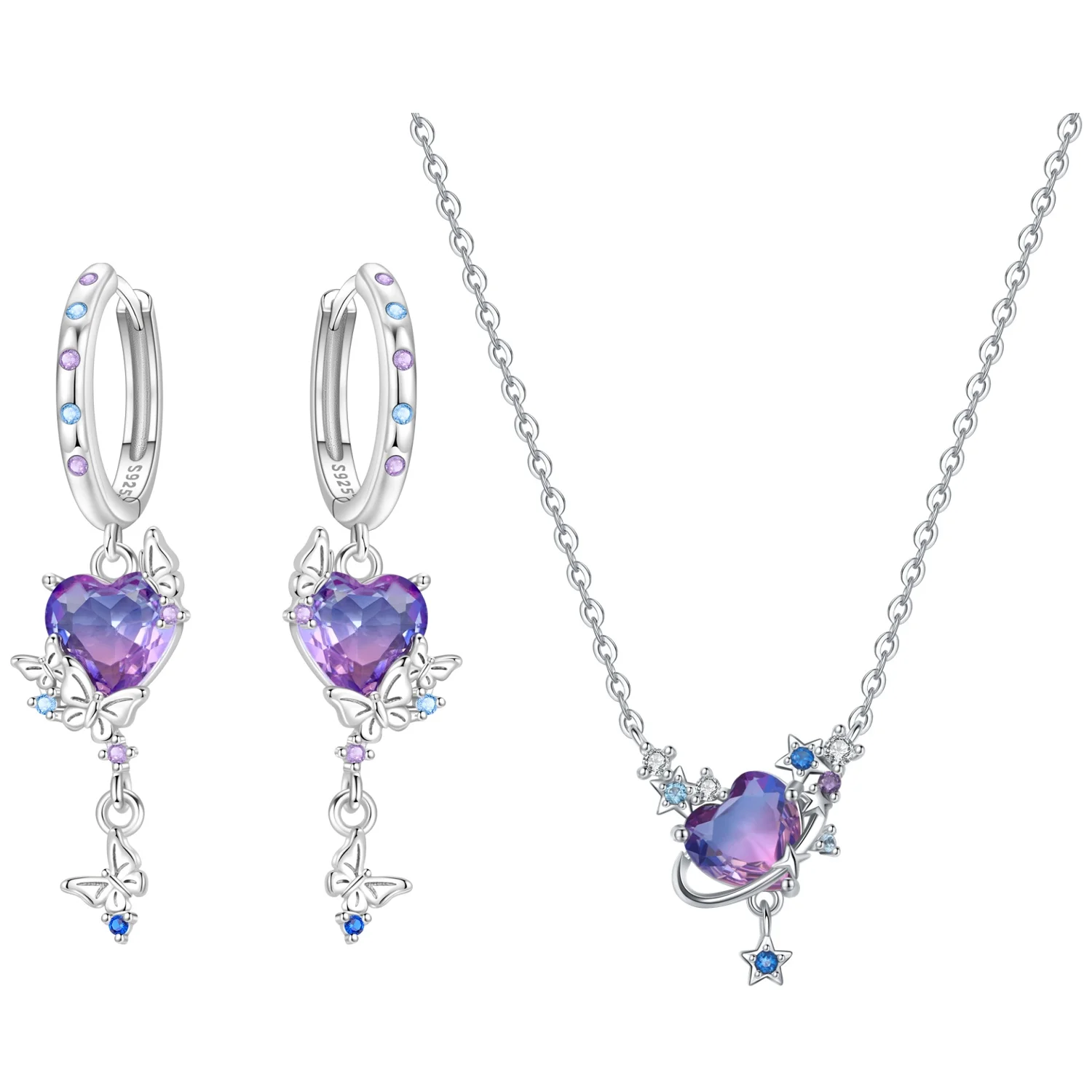 Orstarry S925 Sterling Silber Schmetterling-Blumen-Ohrringe und Halsketten-Set, Exquisites Herz-Hänge-Schmuckset für Damen, Party-Geschenk – Detail 19