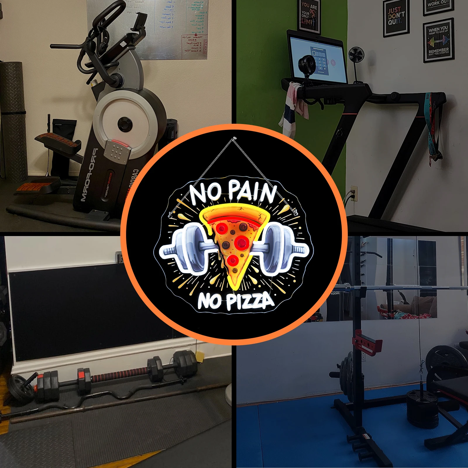 الصالة الرياضية النيون لا ألم لا البيتزا الأشعة فوق البنفسجية المطبوعة علامات ل جدار ديكور عكس الضوء الدمبل الحديد اللياقة البدنية نادي هدية للمراهقين غرفة الرياضة
