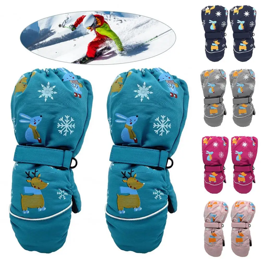 Cartoon Kids Snow Gloves Waterproof Fastener Tape Hanging Buckle Children Ski Gloves Full Finger Kid Winter Skiing Gloves