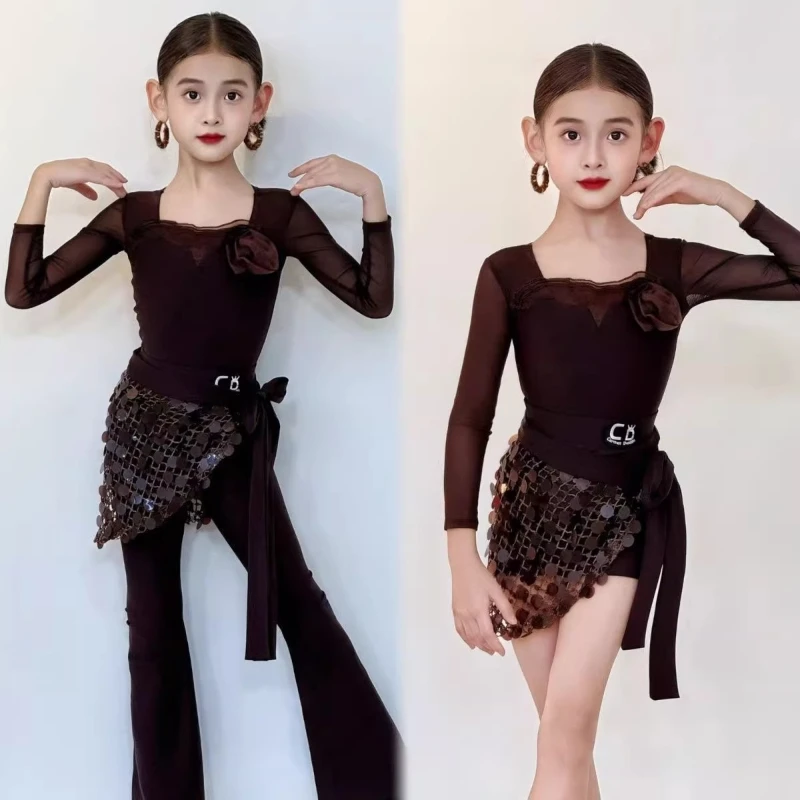 

Новое платье для латиноамериканских танцев Осень/Зима 2026, профессиональное платье для выступлений и тренировок для девочек, тренировочное платье для соревнований с длинным рукавом