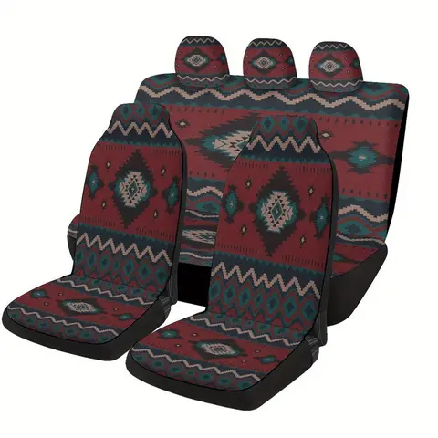 Aztec Pattern Designed Car Seat Cover Set For Most Cars, Trendy Novelty High-quality Car Seat Protector Covers Full Set, Univers