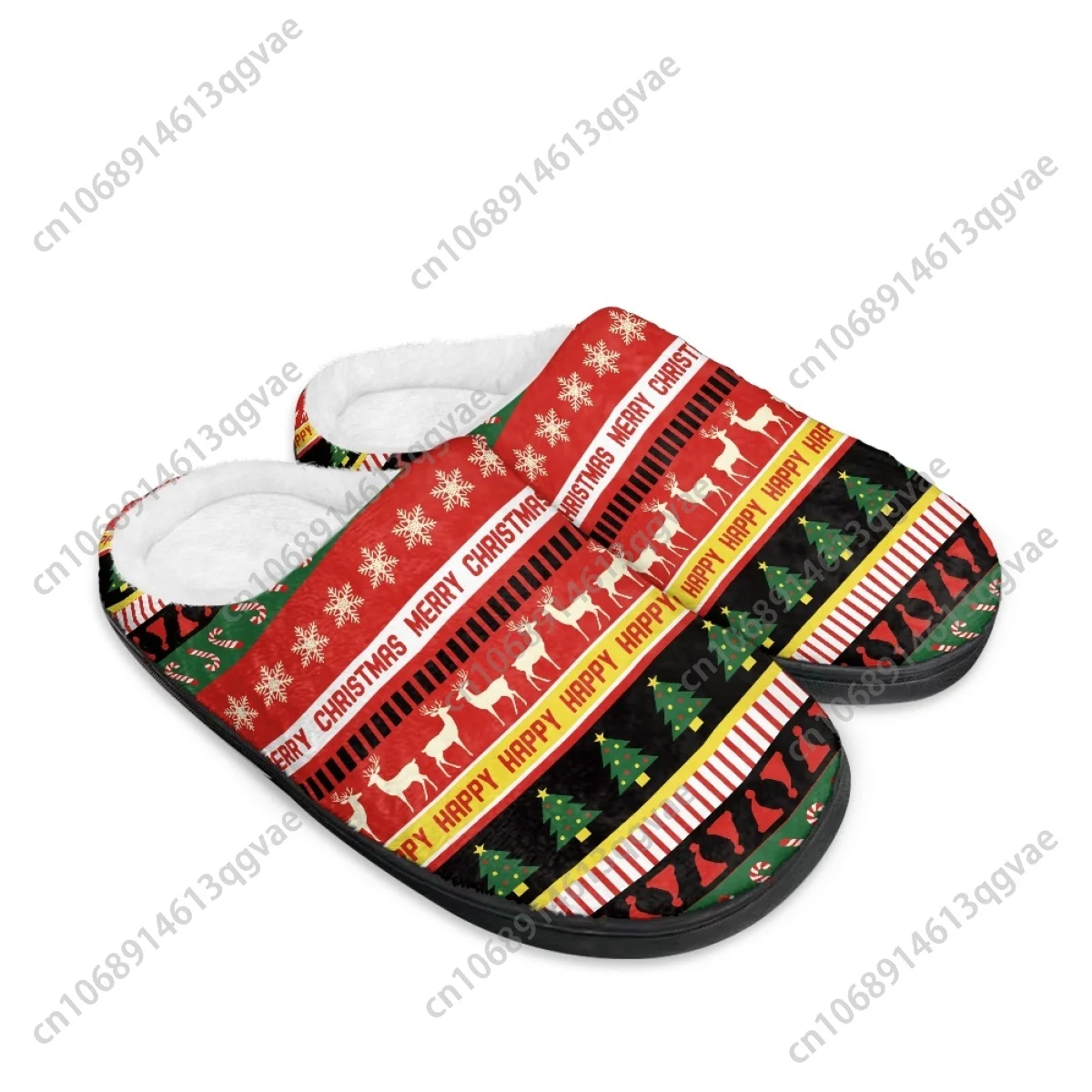 Zapatillas de algodón para el hogar con diseño de campana verde de Navidad, alce rojo, para hombre, mujer, adolescente, dormitorio de felpa, pantuflas personalizadas que mantienen el calor