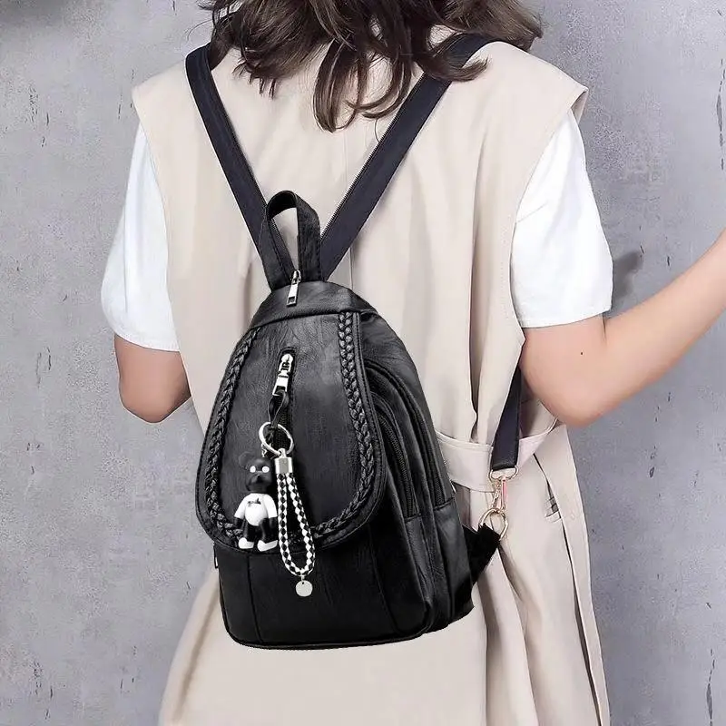 Waterproof Wear-Resistant Soft Leather  Mommy Backpack Women's  New Style Double Shoulder Bag Compact Travel Bag