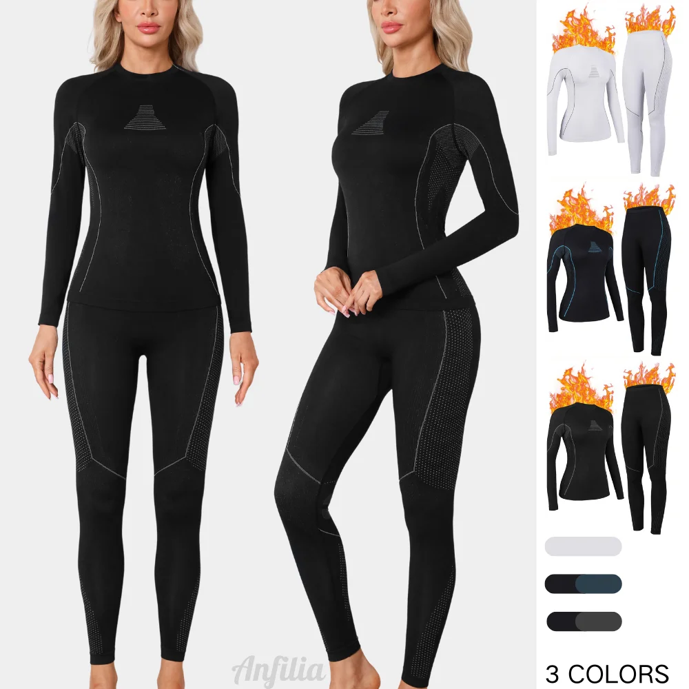 Anfilia Women Ski Thermal Underwear Set Quick Dry Anti-static High Elastic Tight Seamless Warm Base Long Johns