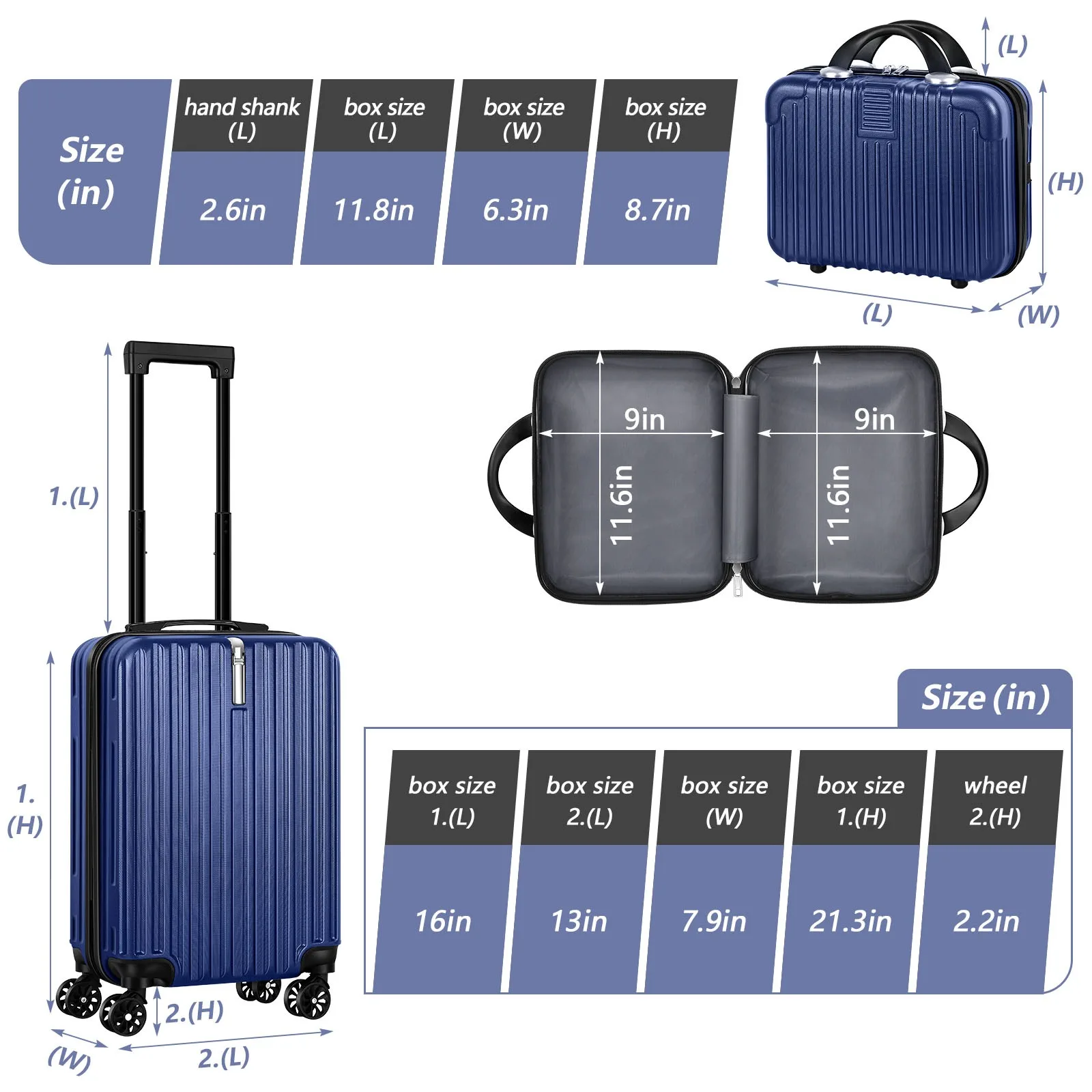 Luggage with lock "pull rod box hook style 2-piece set (20+14) can be used for travel, with universal roller design for easy mov