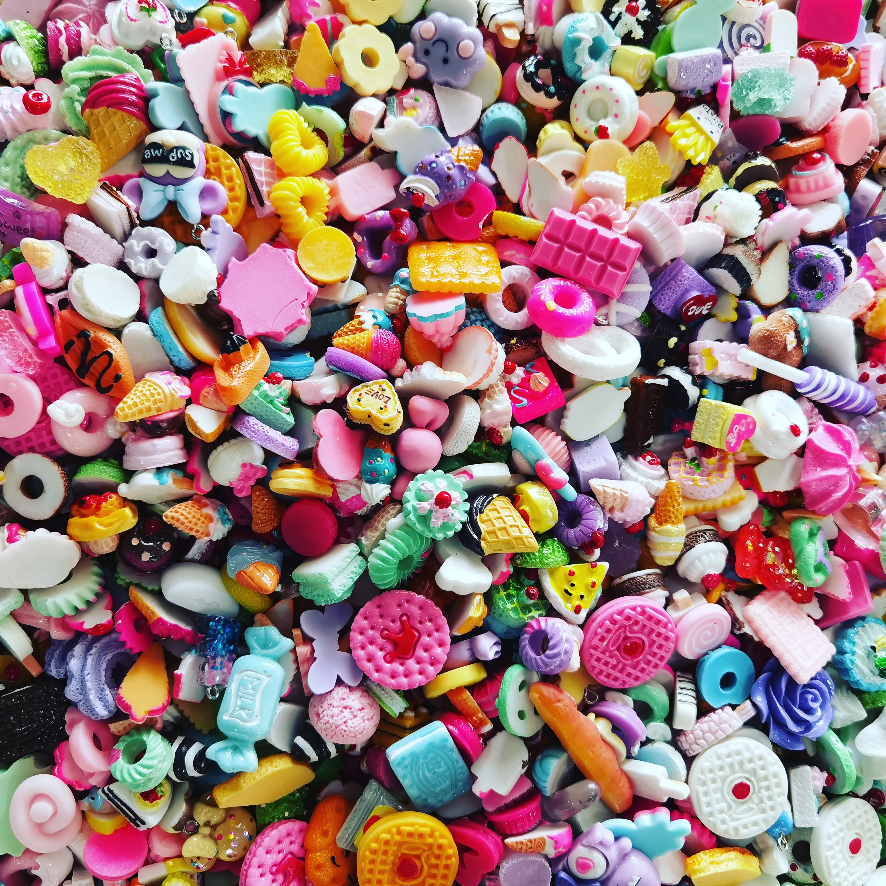 300PCS Resin Candy Charms Blessing Bag Accessories DIY SLIME Filling Cream Gel Mobile Phone Shell Lollipop Pack Candy Charm