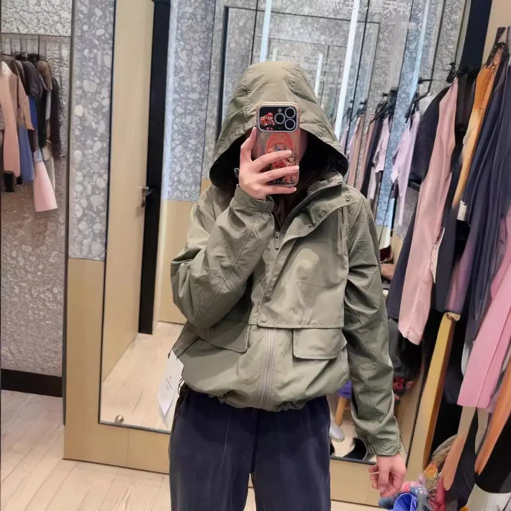 

Lulu Women's Hooded Zipper Cardigan Jacket Early Spring Loose Fit Long-Sleeved Outdoor Style