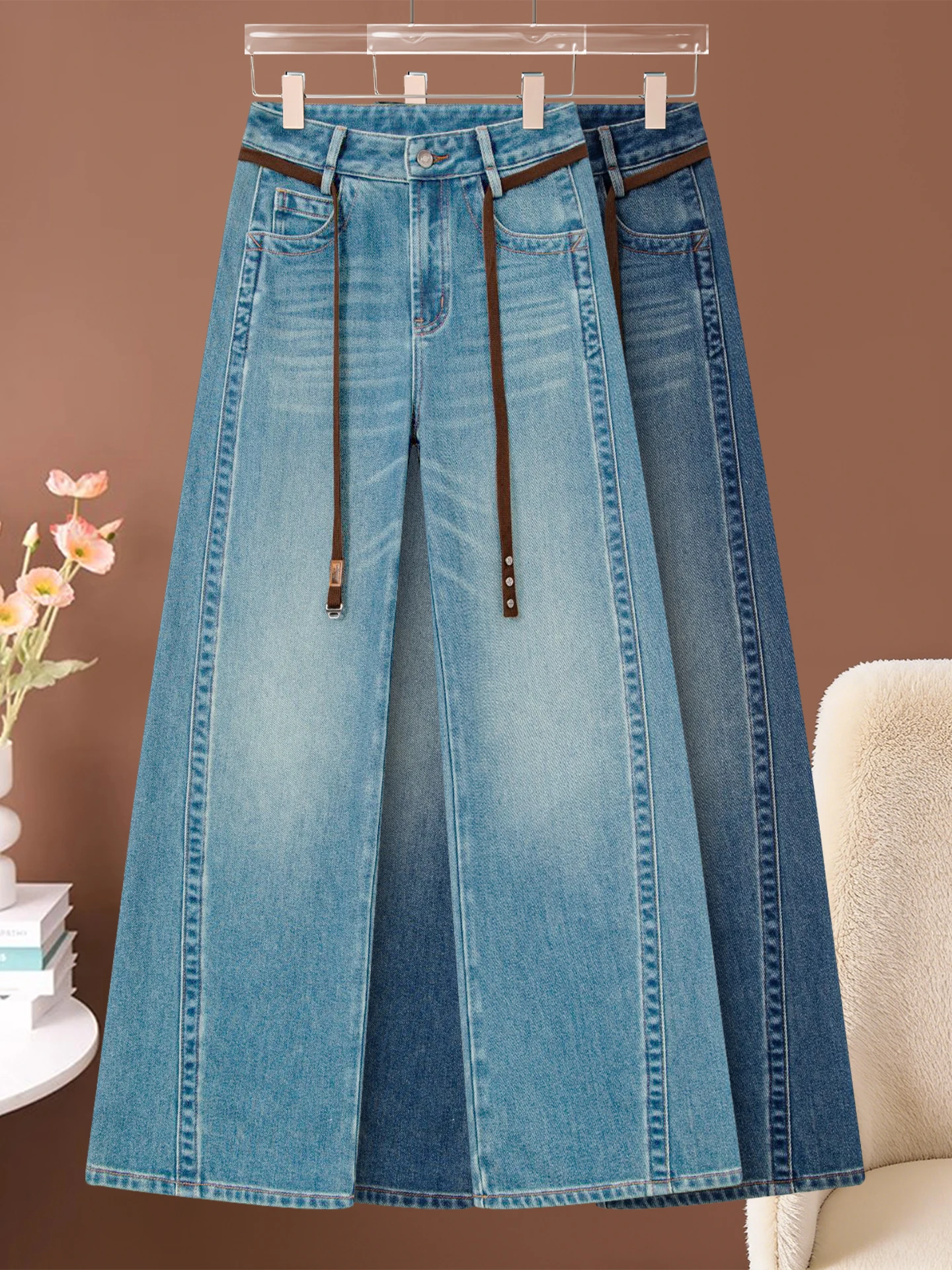 

High Waist Wide Leg Nine-Tenths Jeans Women's Slim Fit Retro Straight Cut Spring Autumn Winter New Style Small Size Dream Clo...