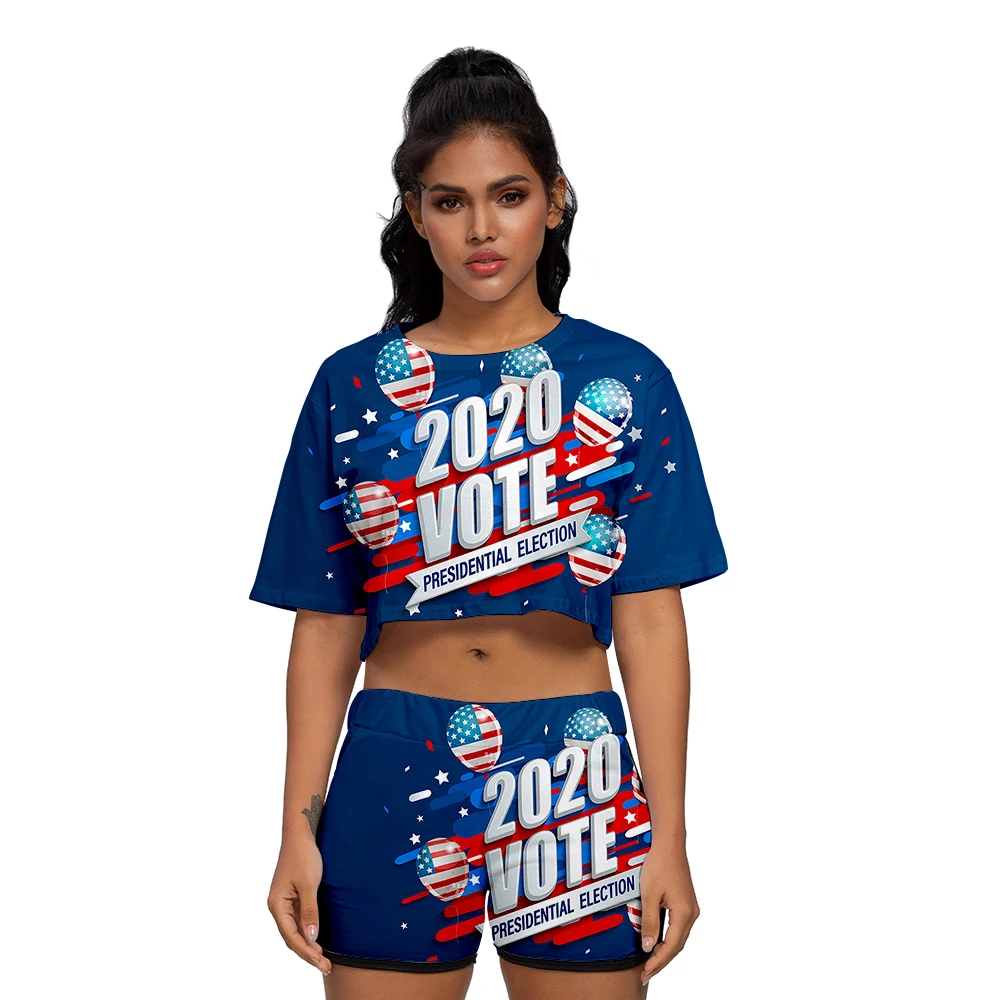 Fashion Youthful UnitedStates 2020Vote Presidential Election 3D T-shirts shorts Pants Dew navel Girl Suits Two Pieces sets