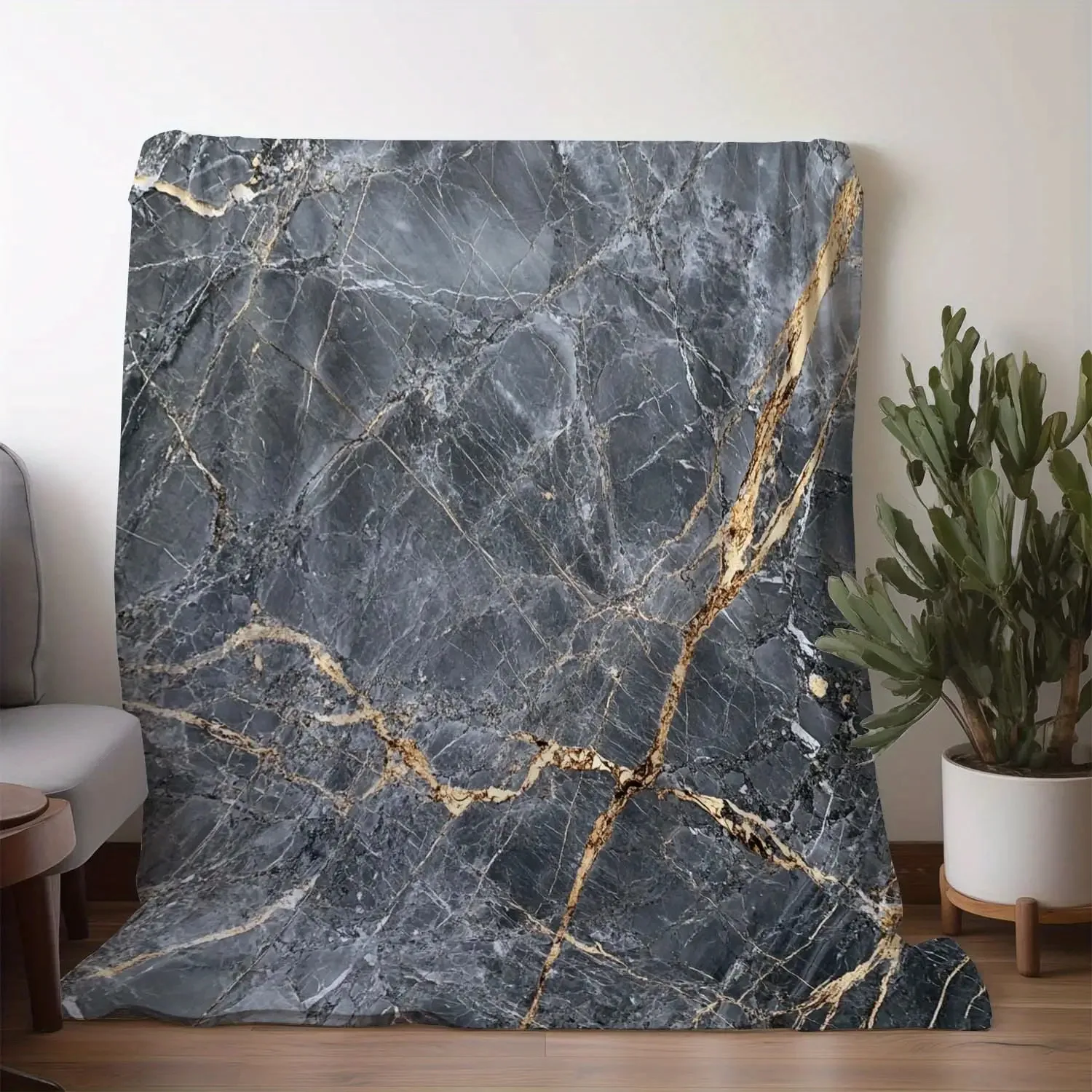 Blue Pink Gold Marble Fluid Art Abstract Soft Cozy Throw Blanket for Sofa Bed Modern Elegance