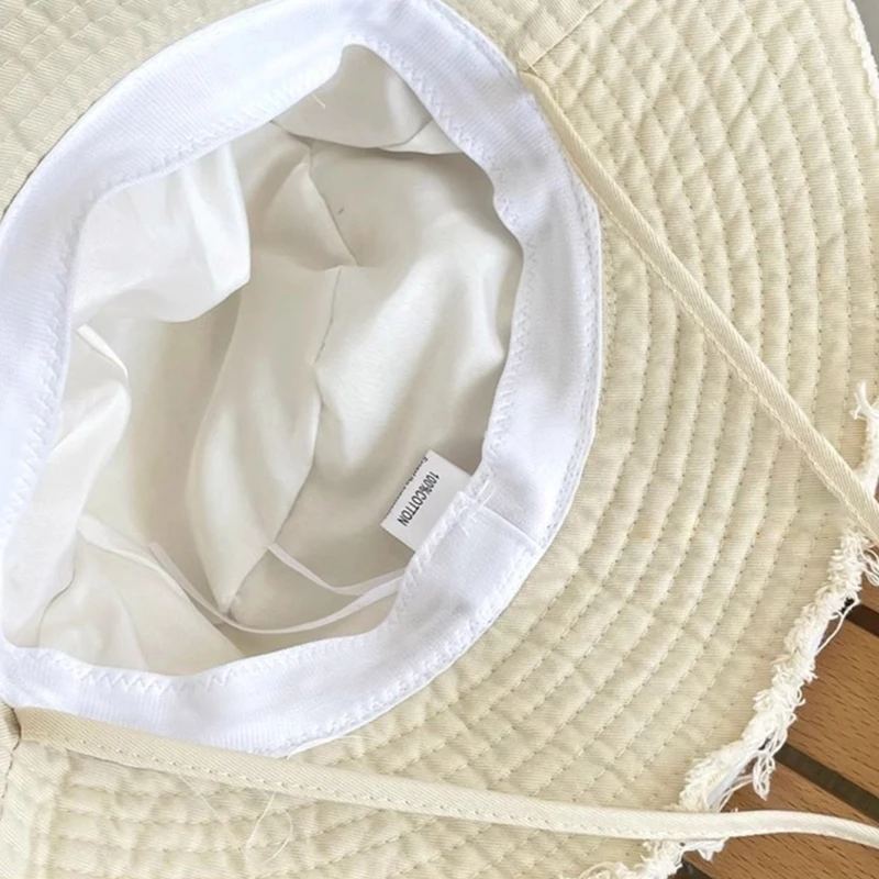 

Teens Frayed Design Bucket Hat Summer Foldable Fisherman Hat with Adjust Chin Rope Anti-uv Hat for Friend Family Dropship