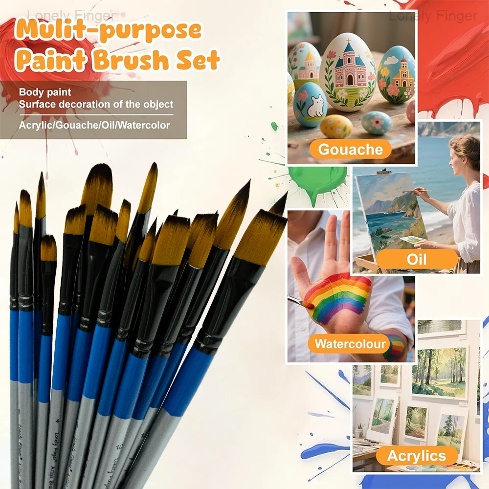 Watercolor Paint Brush Set, 6pcs Nylon Hair Artist Paintbrushes for Acrylic Watercolor Oil Ink Canvas Painting, Face Body Nail A