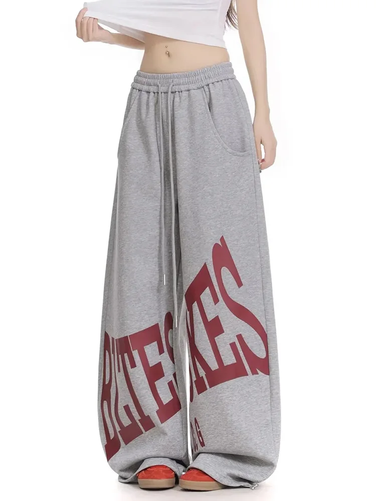 

Новые женские серые спортивные брюки в стиле стритвир с надписями, винтажные, с высокой талией, Y2K, свободные, с карманами, в стиле американского Харадзюку, весенние