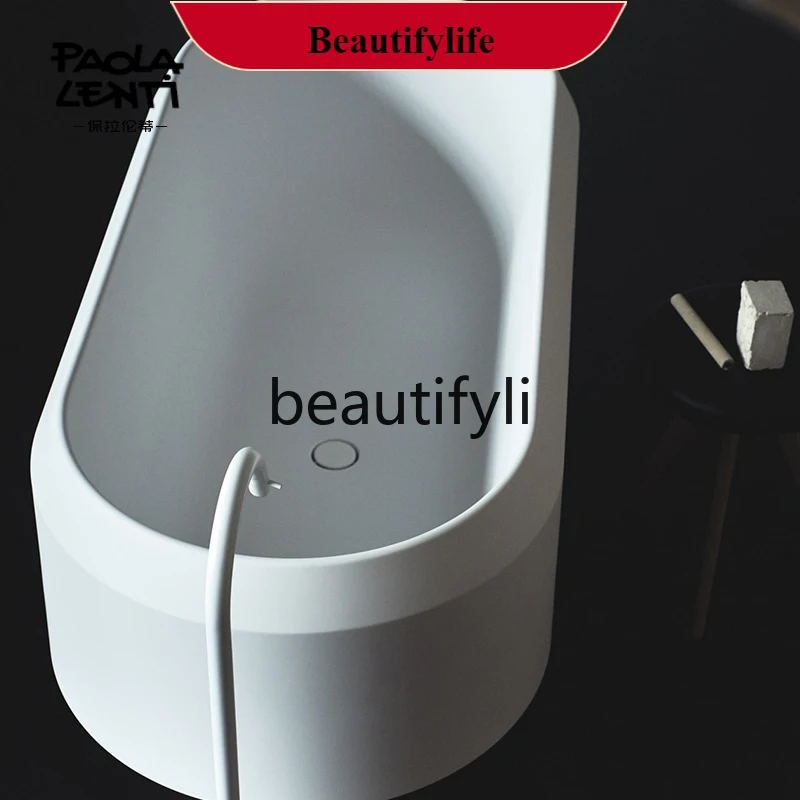

F56 One-piece freestanding artificial stone bathtub Family double couple hotel oval bathtub