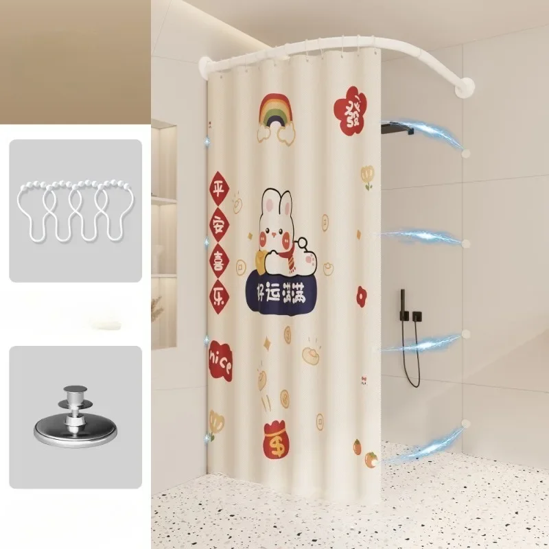 

Waterproof and Mold Resistant Shower Curtain L Shape Non Perforated Corner Magnetic Folding Invisible Shower Curtain in Bathroom