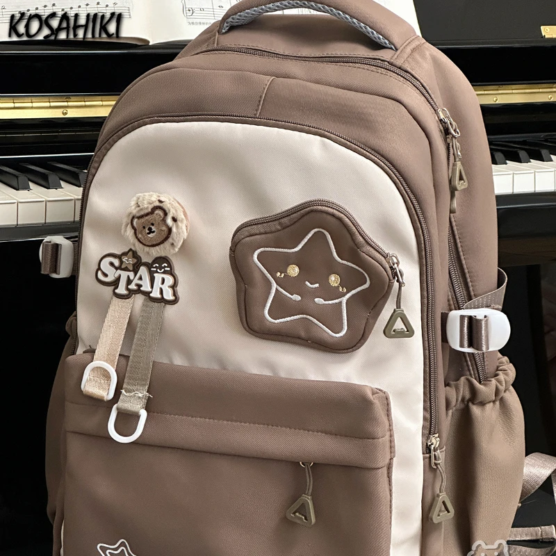 Preppy Girls Backpacks Korean Vintage Students Women High-capacity Casual Backpack Contrast Color All Match Streetwear Schoolbag