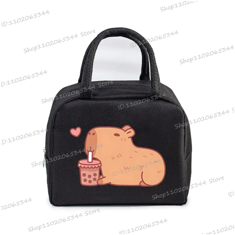 Capybara Bobo Tea Print Insulated Lunch Bags Women Kids Cartoon Thermal Lunch Tote Bags Picnic Food Preservation Lunch Box Bag