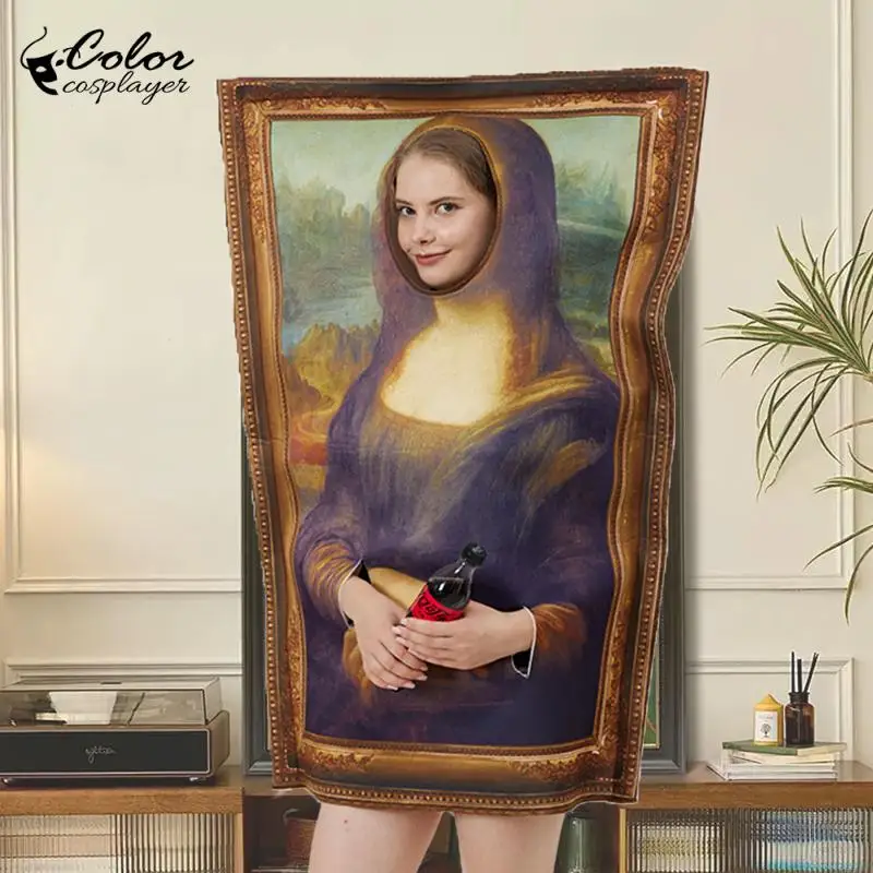 Color Cosplayer Mona Lisa Mural Costumes Carnival Famous Paintings Cosplay Outfit Scream Mural Wear Adult Kid Funny Spoof Prop