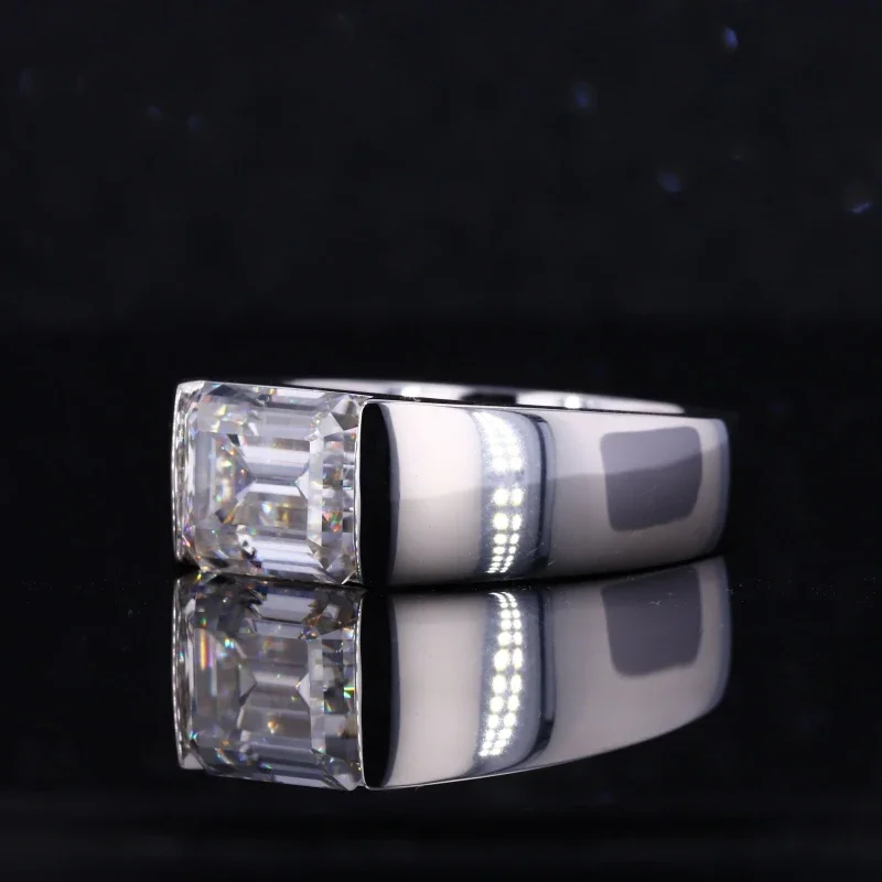 Starsgem emerald cut moissanite solitaire gemstone sterling silver 925 rings men