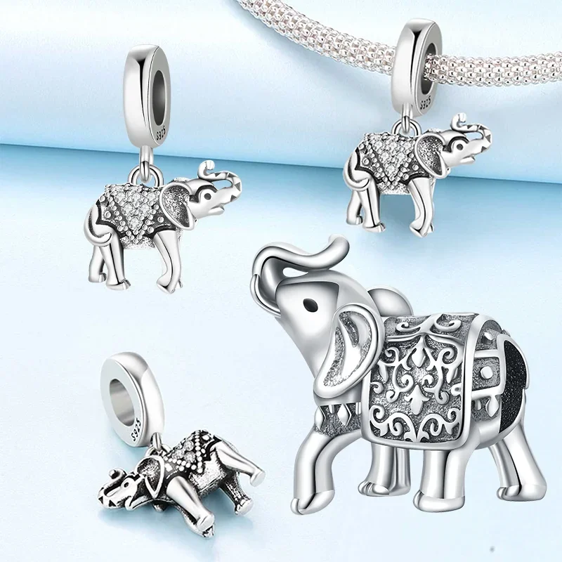 Silver 925 Elephant Pendants Bracelet Charms for Women Original Jewelry Party Beads DIY Fine Jewelry Gifts Accessories