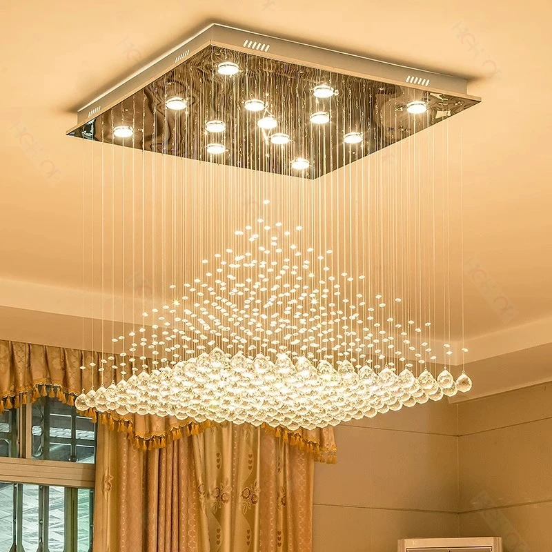

Crystal Square Ceiling Lights Chrome Crystal Led Pendant Lights Lighting For Dining Living Room Luxurious Ceiling Chandeliers