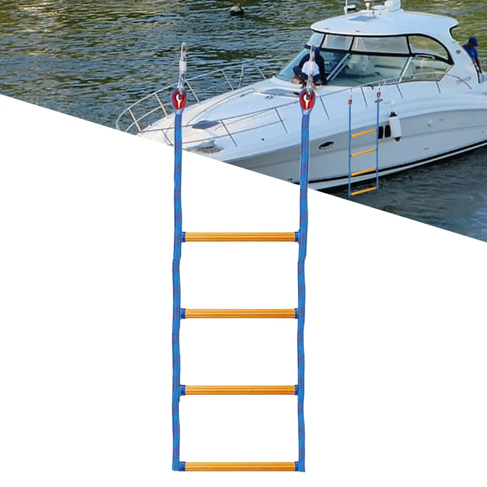 Boat Rope Ladder Rope Boating Ladder 4 Steps Durable Climbing Rope Ladder for Yacht Inflatable Boat Kayaking Motorboat Canoeing