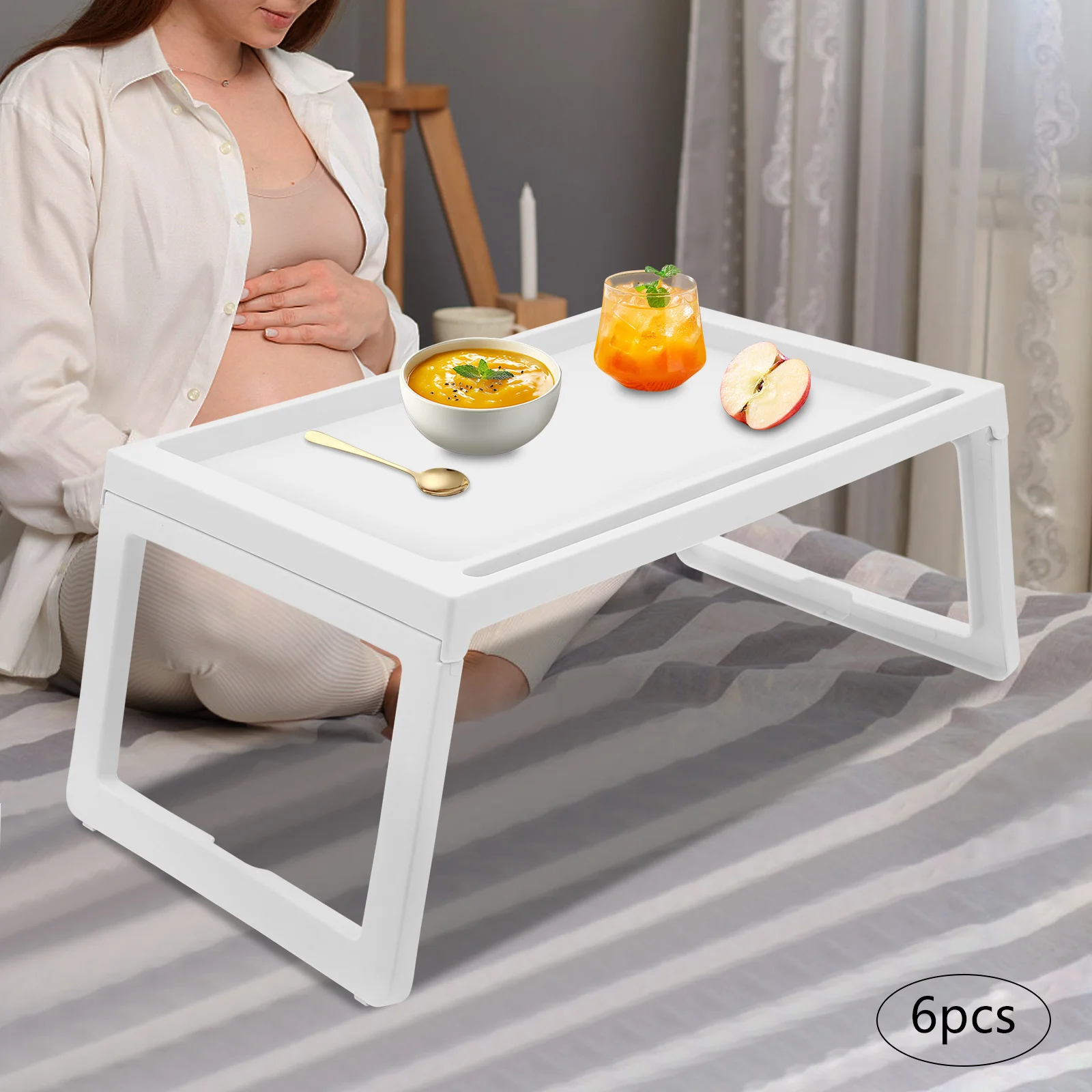 6Pcs White Foldable Laptop Table Multifunctional Portable Movable Dining Table Used in Kindergartens Families and Offices